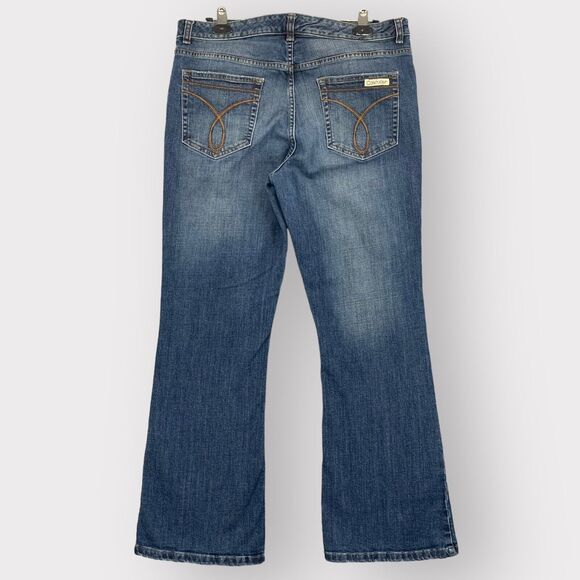 Calvin Klein Flared Jeans Women 14 Blue 5-Pocket Design‎ Stretch Belt Loops E50 - Picture 3 of 16